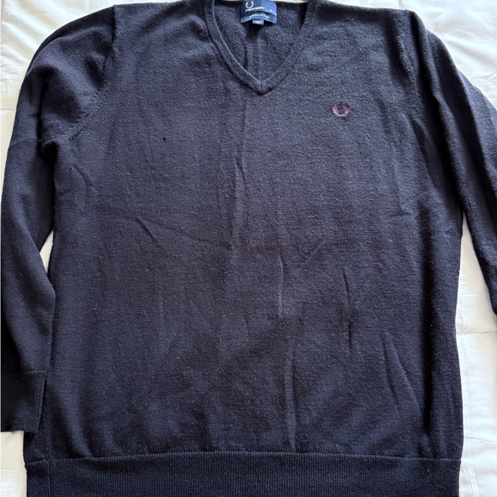 Fred Perry Navy V-Neck Sweater Classic Knit